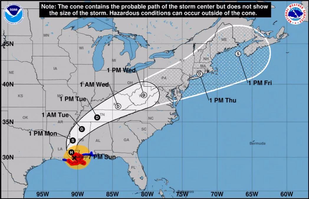 据预测,飓风"艾达"将在8月30日登陆美国路易斯安那州.